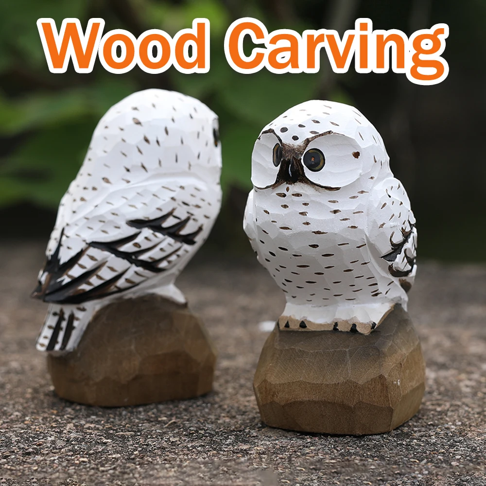 Decoración de madera de búho nevado tallado a mano, estatuilla de escritorio de oficina en casa para salpicadero de coche, regalo de amuleto de la suerte Feng Shui para amantes de las mascotas