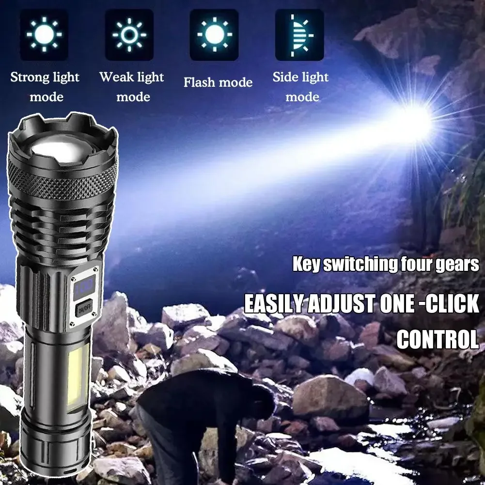 Powerful White Laser LED Flashlight Built-in Battery USB Rechargeable Zoom Torch With Power Display Outdoor Tactical Flashlights