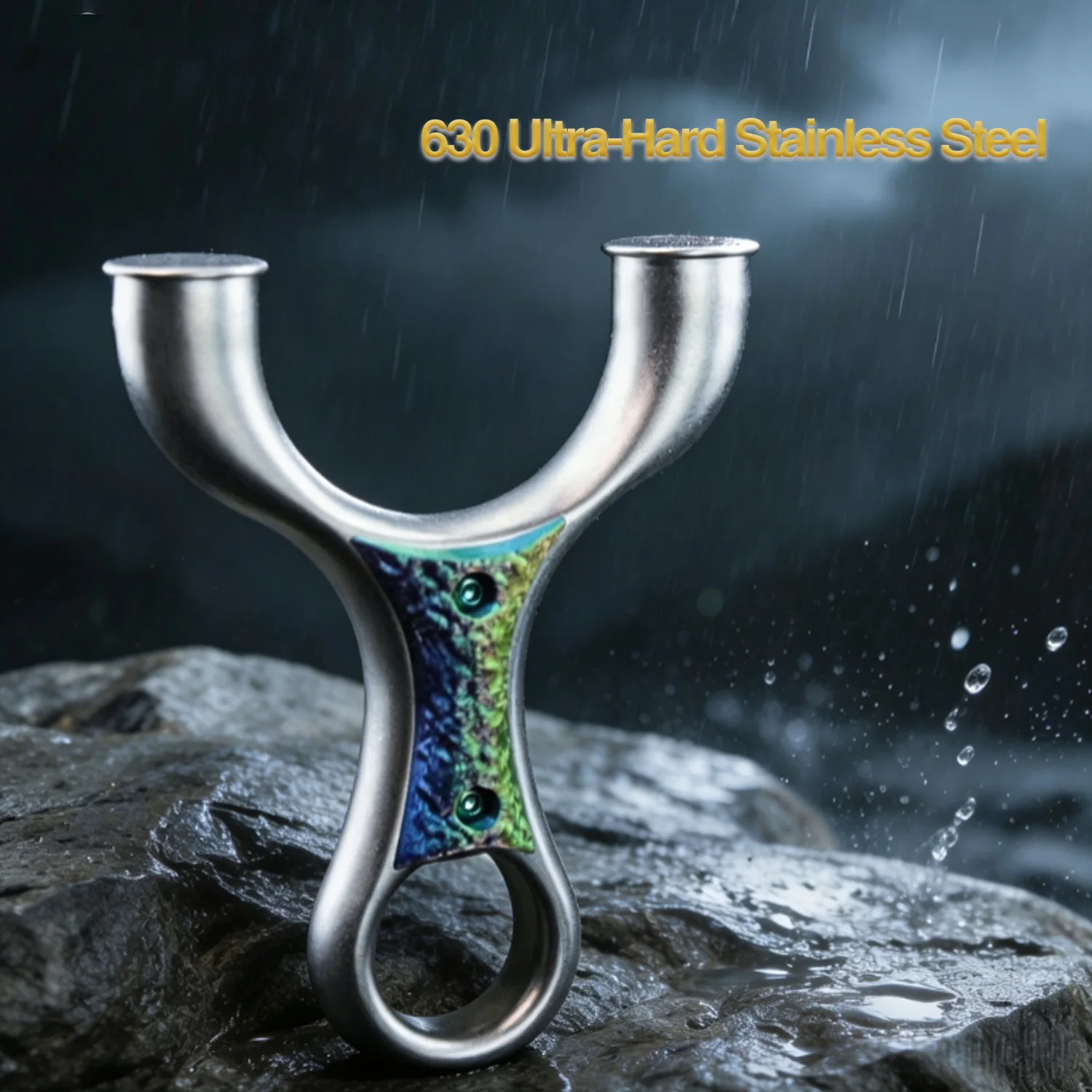 Stainless Steel Y-Shaped Slingshot with Finger Ring and Colorful Textured Inlay for Outdoor Practice