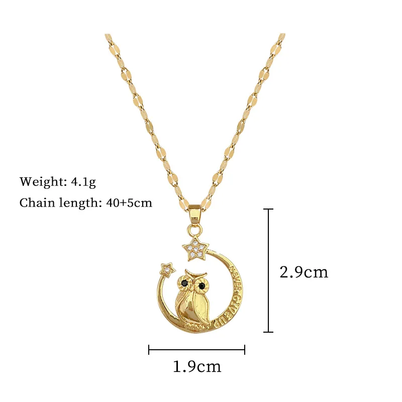 Stainless Steel Chain Moon Owl Light Luxury Gorgeous Pendant Necklace for Women Lady Jewelry Accessories Gifts