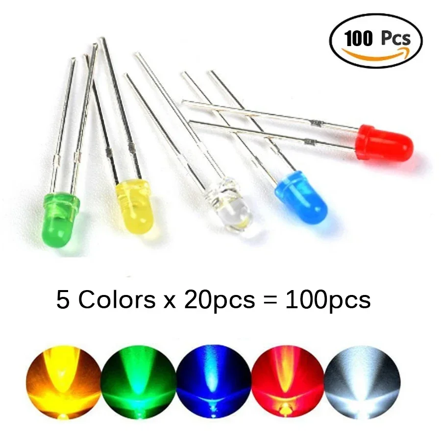 100Pcs/set Electronic Components Kit 3MM Led Diodes Resistor Set DIY Mixed Color Electronic Capacitor Ceramic Transistor Pack