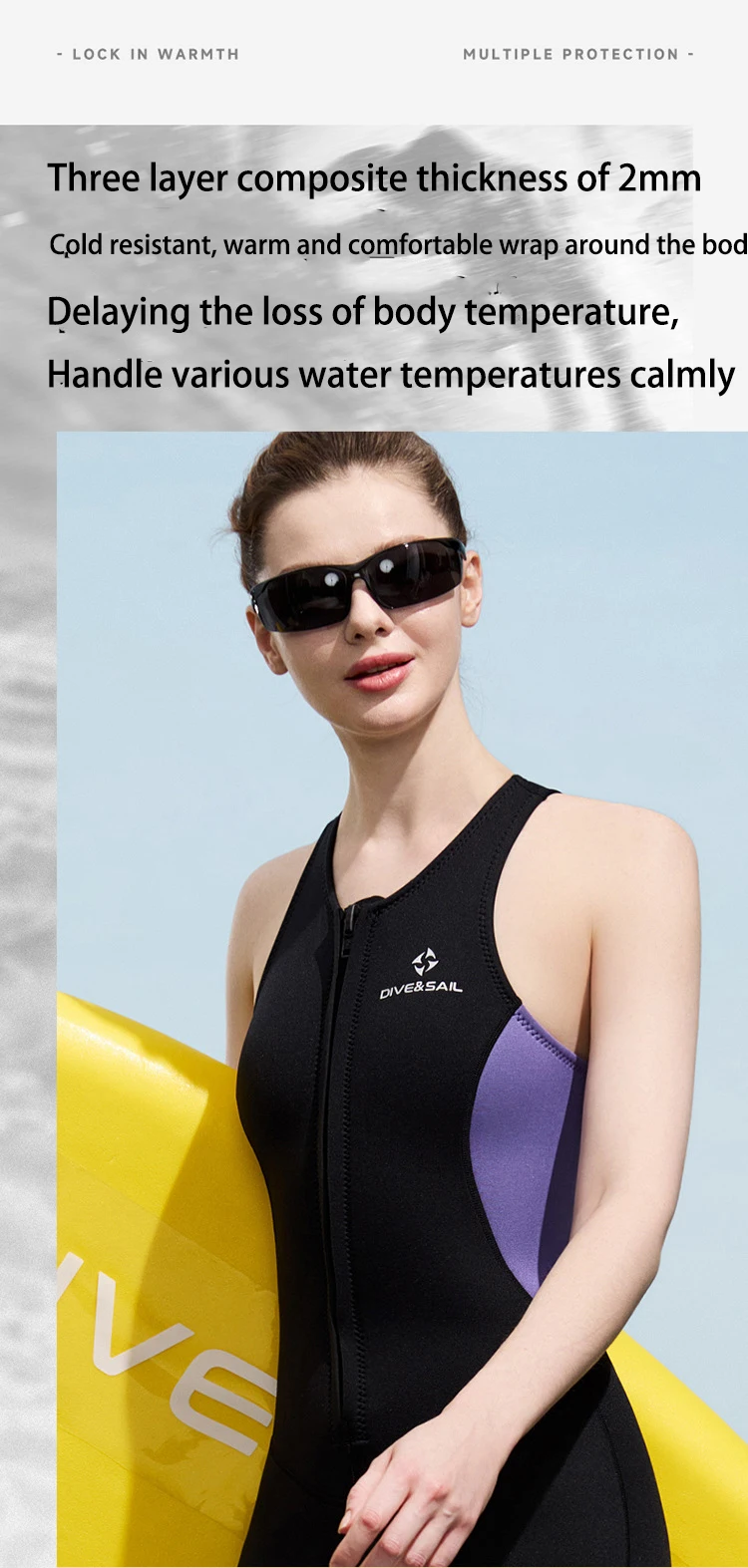 2 mm Neopren-Weste, Neoprenanzüge, einteiliger Neoprenanzug, Reißverschluss vorne, ärmellos, Shorty-Tauchanzug für Herren und Damen, Schnorcheln, Surfen, Badeanzüge – Detail 2