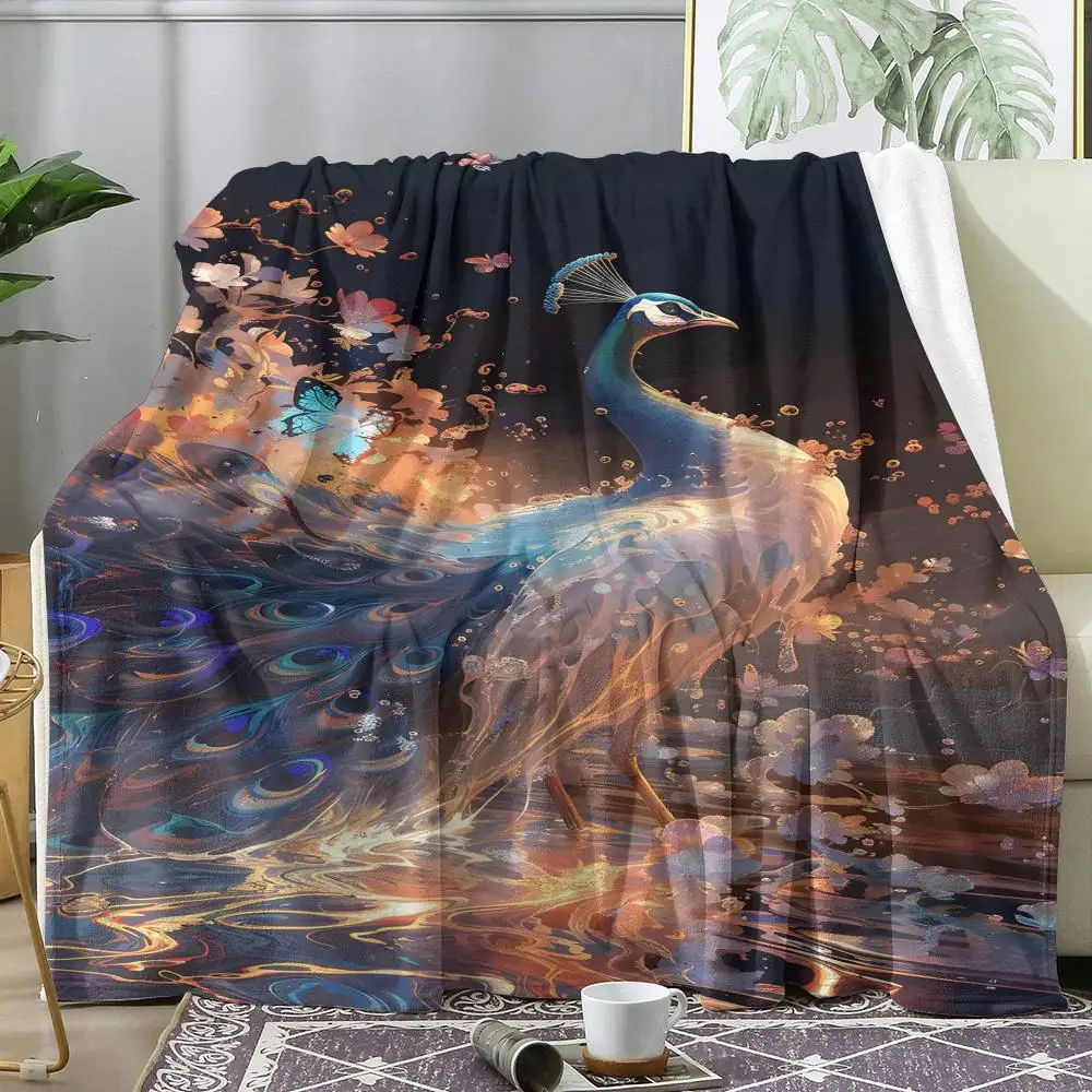 Peacock Throw Soft Flannel AC Blanket Lightweight Summer Nap Throw Cozy  Blanket for Sofa Bed Travel Home