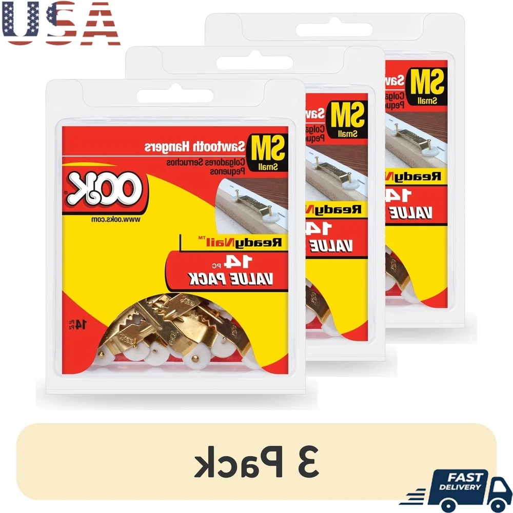 

3 Pack Steel Picture Hanger Ready Nail Sawtooth Mirror Hanger Easy Installation Gold Finish 20lbs Load Limit Wood Frames