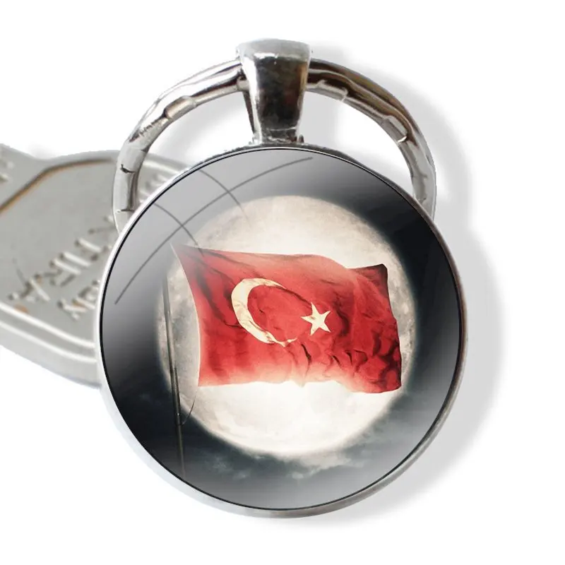 turkey turkish flag wolf Cartoon Fashion Design Creative Keychain Handmade Glass Cabochon Key Ring Holder Pendant Key Chains