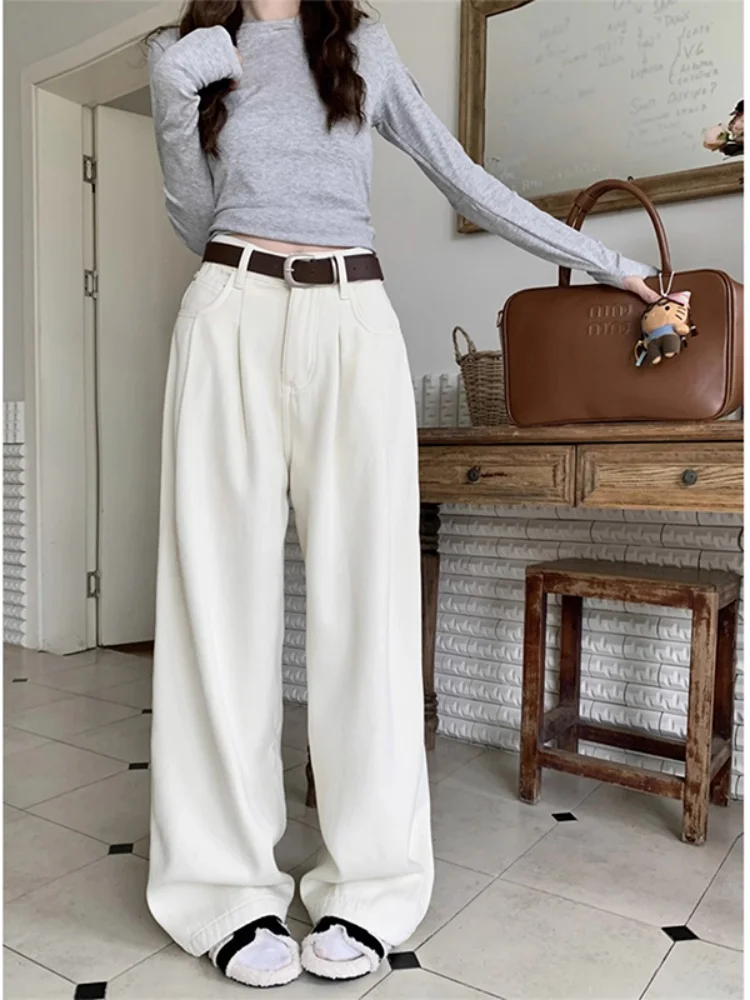 حجم كبير Fce اصطف ثي الدنيم السراويل النساء الشتاء الكمثرى aped الجسم فضفاض سليم عالية الخصر مستقيم الساق واسعة الساق بنطلون