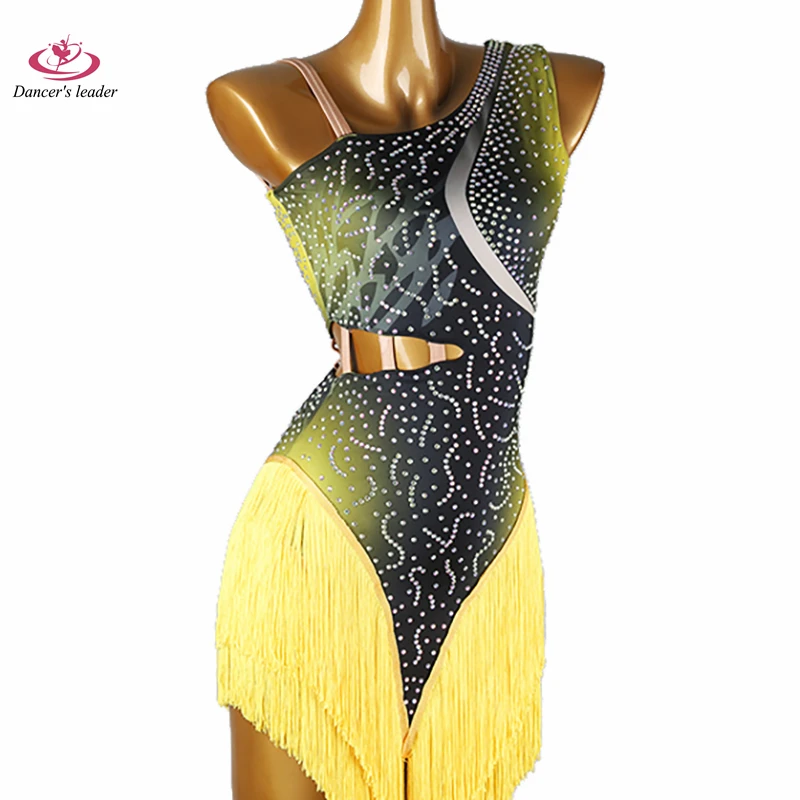 라틴 댄스 성인 어린이 드레스 하이 엔드 맞춤형 세미 할로우 술 스커트 탱고 여성 전문 의류