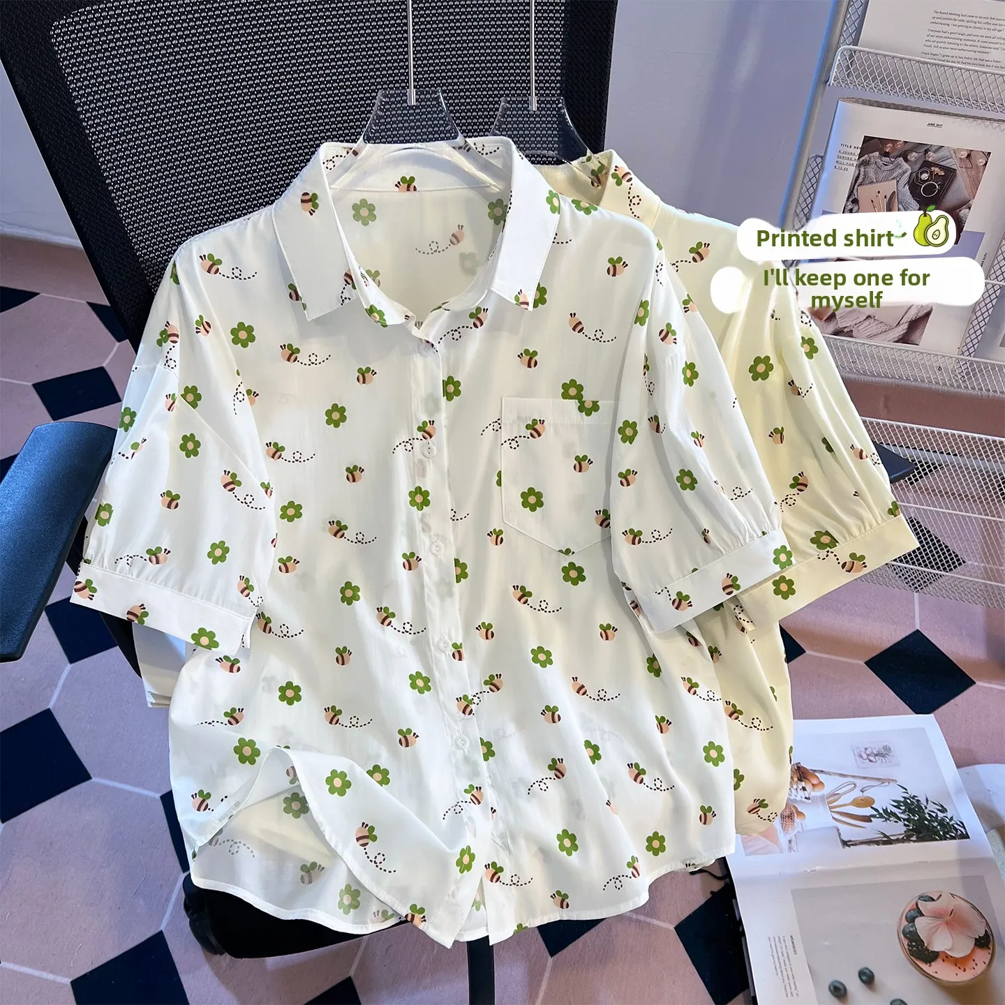 

Casual Floral Print Open Cardigan Short Sleeve Women's Shirt Slim Fit Summer Spring Holiday Style Versatile Base Layer Top