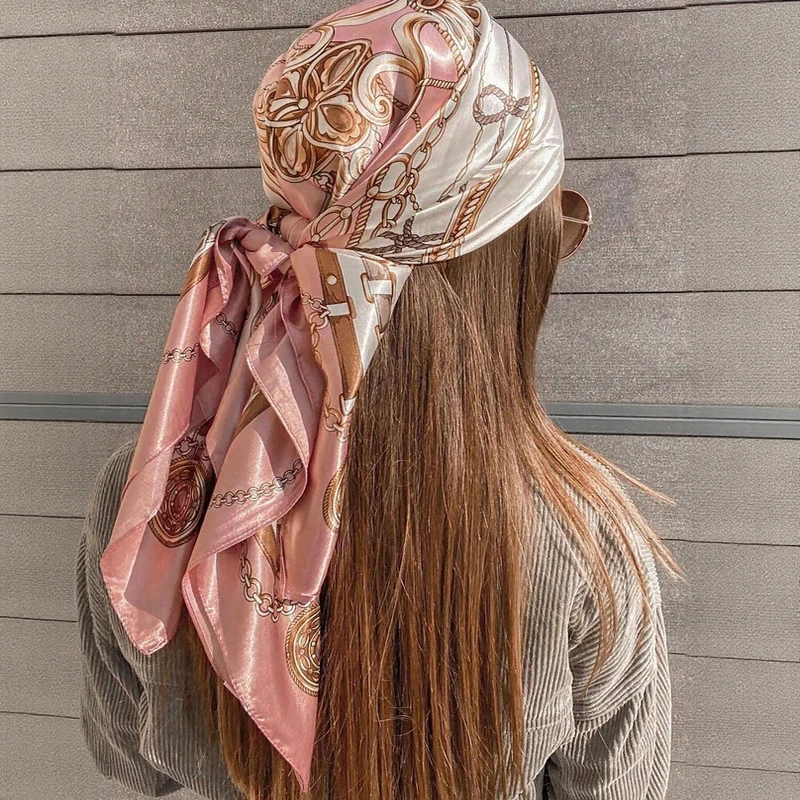Luxury Brand Silk Satin Square Scarf Women Hijab Bandana Muslim Headscarves Shawl Wrap Ladies Headband Neckerchief Foulard 90cm