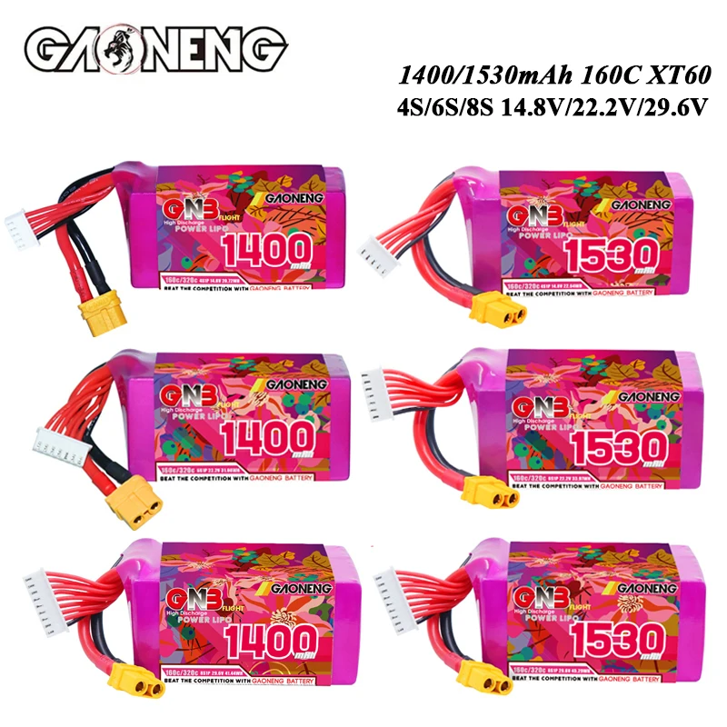 Batería Lipo GNB 4S 6S 8S 1400mAh 1530mAh 160C para RC FPV Quadcopter Drone helicóptero 14,8 V 22,2 V 29,6 V batería recargable