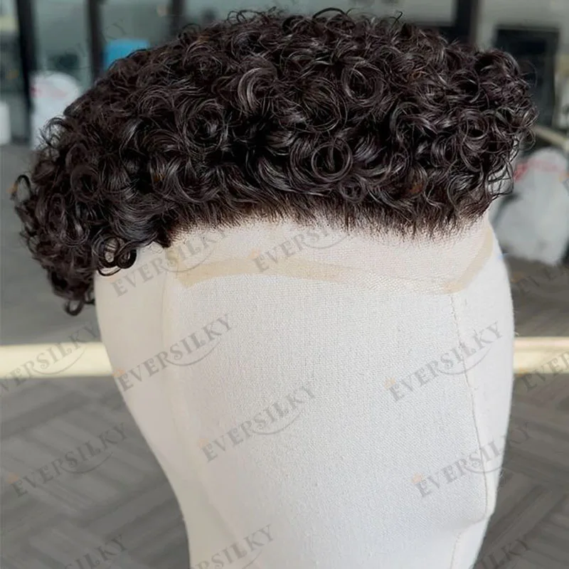 

Мужской парик-накладка из натуральных кудрявых волос 15 мм, черный, с швейцарской сеткой Q6, суперпрочный, с естественной линией роста волос, отбеленными узлами, для мужчин с седыми волосами