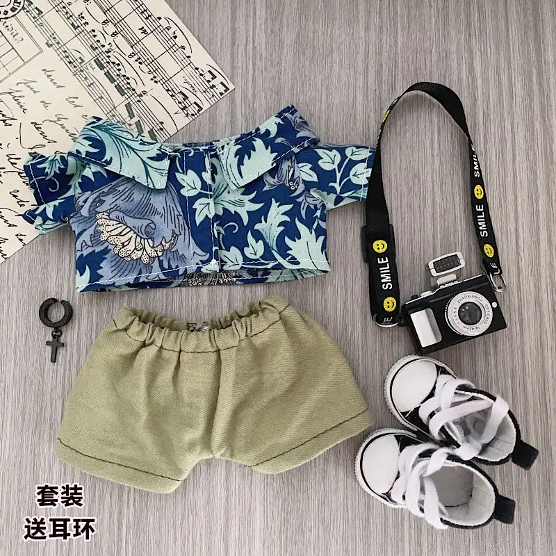 

15cm baby clothes, 20cm blue and white shirt, summer green pants, cotton baby clothes