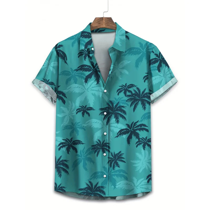 

Coconut Tree Print Men's Summer Fashionable And Simple Short Sleeve Button Casual Lapel Shirt, Trendy And Versatile, Suitable Fo