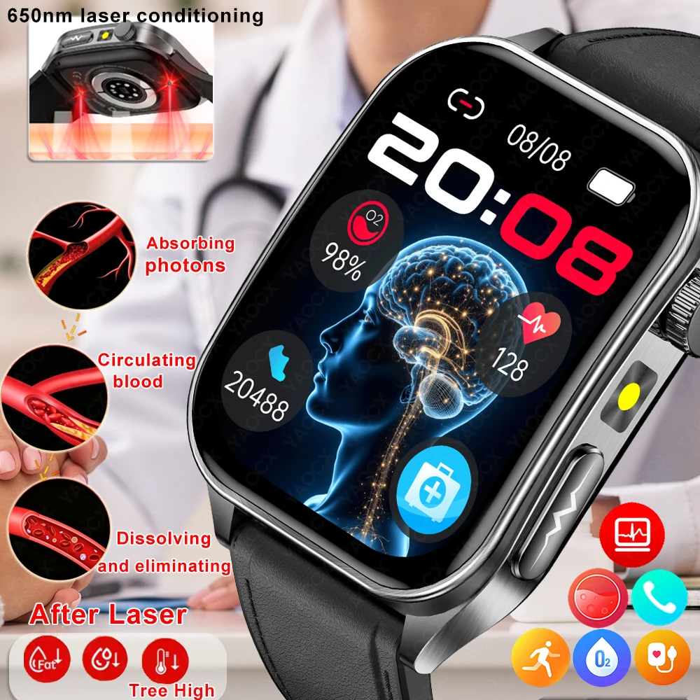 2026 New 650nm Laser Therapy Health Smartwatch Men ECG Blood