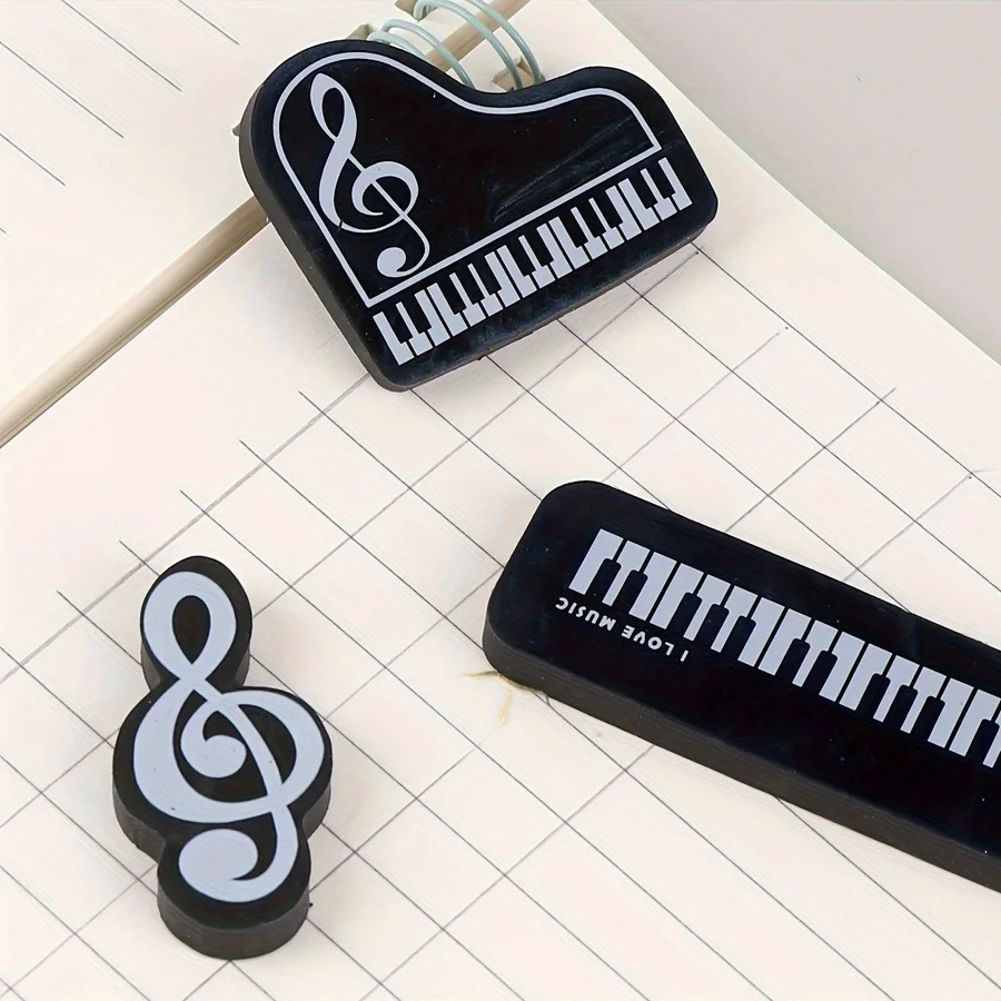 3pcs  music creative erasers, black and white random,  for student rewards, gifts for classmates and friends, teacher rewards.