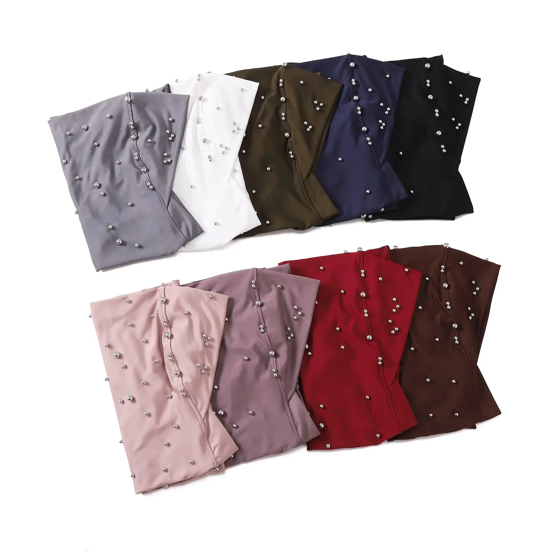 

Бусины с жемчугом и мягкими полями, однотонный удобный шарф, женский мусульманский хиджаб Амира, мгновенный шарф, тюрбан, повязка на голову, шляпа