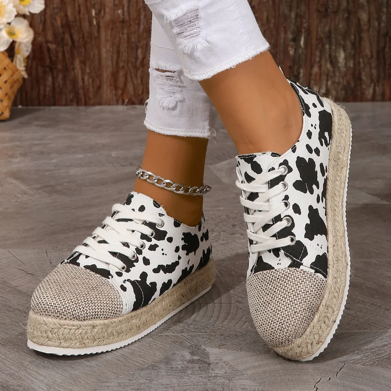 2023 Fashion Women Printed Canvas Shoes Casual Female Anti-Slip Vulcanize Platform Sneakers Ladies Summer Platform Walking Flats