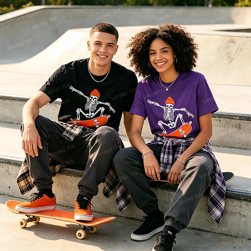 Skateboard-Skelett auf Skateboard Halloween Skater T-Shirt Y2k Skateboarder Grafik-Bekleidung Outdoor-Kleidung Mode-T-Shirt – Detail 5