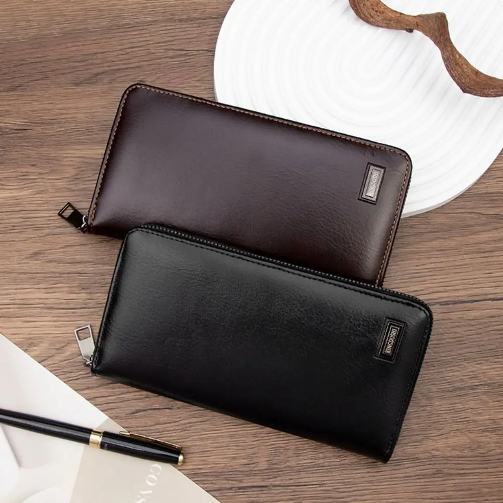 

New PU Leather Men's Wallet Black Coffee High Capacity Multiple Pockets Long Style Retro Coin Purse Men Women