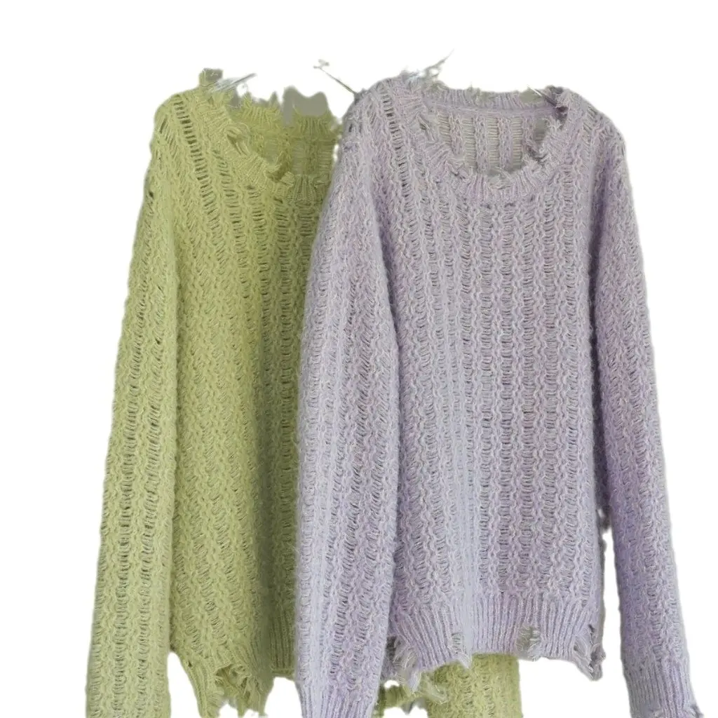 

Lu Fu Women's Korean Style Cut out Hole Sweater Early Spring Soft Loose Casual Top Skin-Friendly Lazy Gentle Fashion