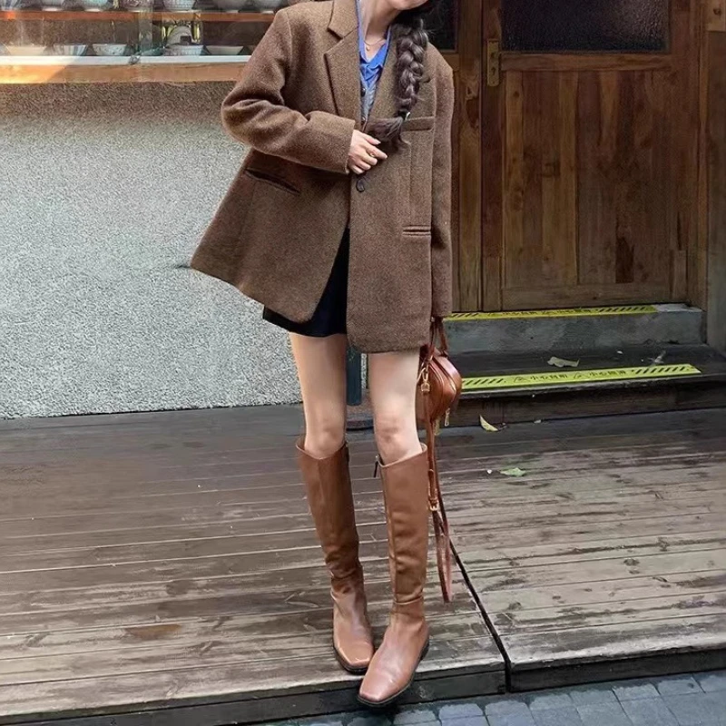 2025 New Woolen Coat for Autumn and Winter, Retro Korean Version Preppy Style Jacket with A Suit Collar.