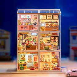 New DIY 3D Puzzle Miniature House Coffee Shop Bookstore Convenience Store Assembly Toy with Light Collection Decoration Gift