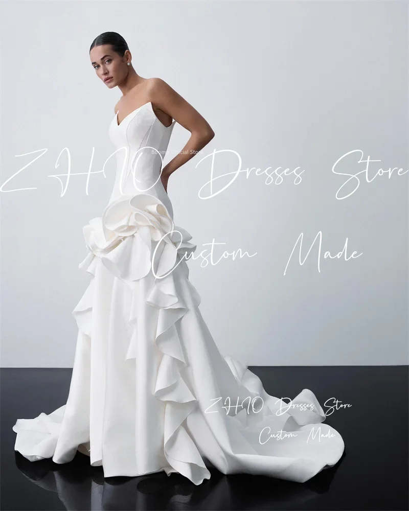 ชุดแต่งงานทรงเมอร์เมดสีขาวแบบหรูหรา ดีไซน์ผ้าคลุมไหล่ สายเดี่ยว ชายกระโปรงยาวลากพื้น สำหรับงานแต่งงานหรืองานพรอม สามารถสั่งตัดได้