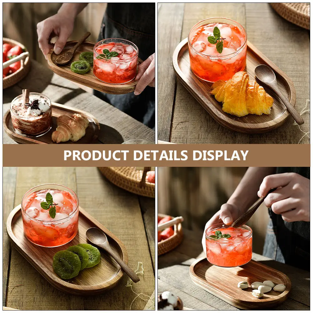 4Pcs Acacia Wood Dessert Tray Set Smooth Surface Easy Clean Food Service Tray for Home Restaurant Coffee Shop Glassware