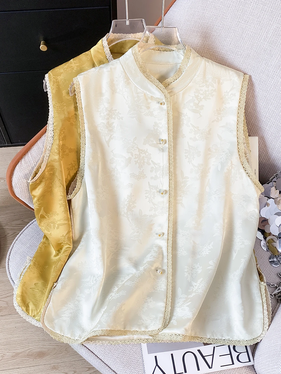 Nuevo Chaleco de cuello levantado Jaet Svel con ribete Floral de trabajo pesado bordado para mujer de otoño Top tradicional chino Sle