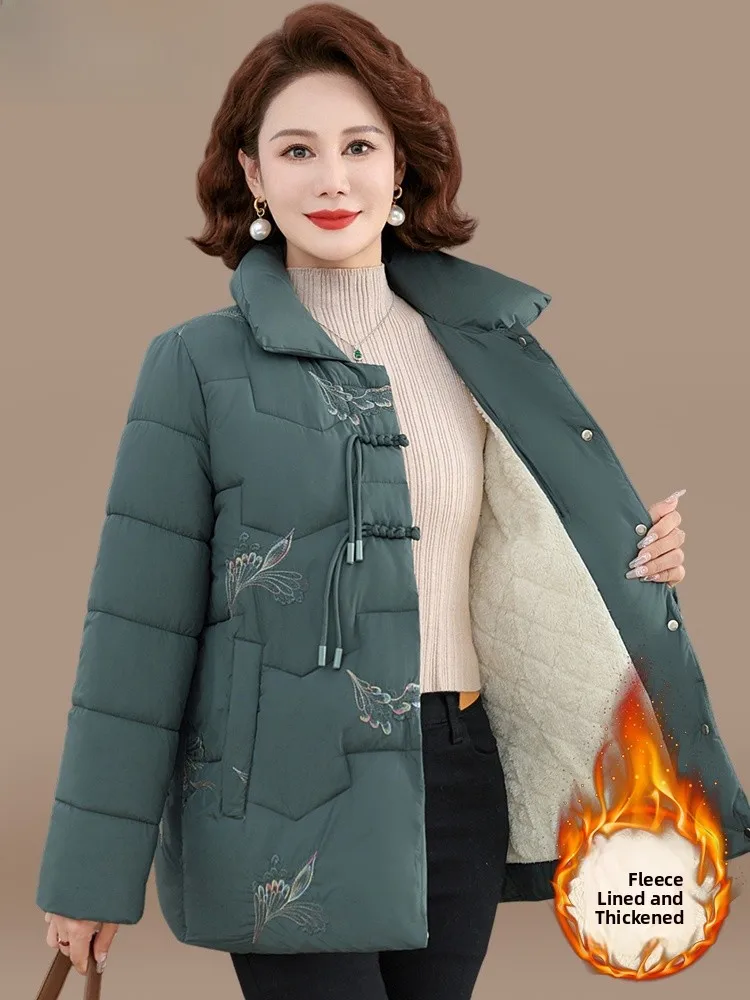 

Новая китайская утепленная хлопковая куртка с флисовой подкладкой для женщин, зимнее пальто для мам среднего возраста, осенне-зимнее, с хлопковым наполнителем