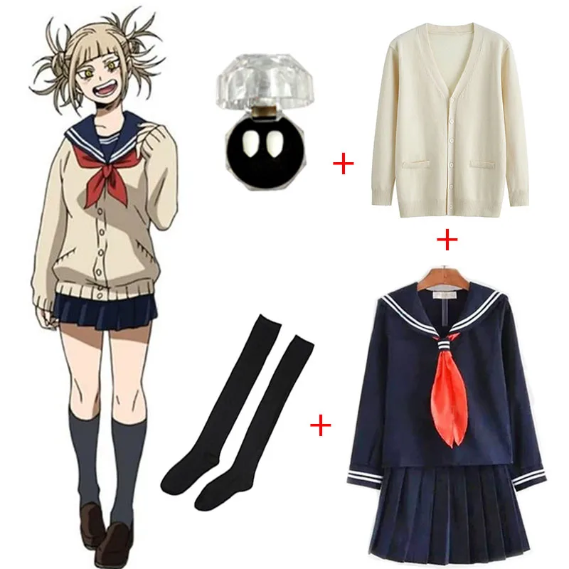 ชุดคอสเพลย์ JK อนิเมะ My HERO Academia Himiko Toga ชุดสเวตเตอร์โค้ทเครื่องแต่งกายวิกสำหรับเด็กผู้หญิง