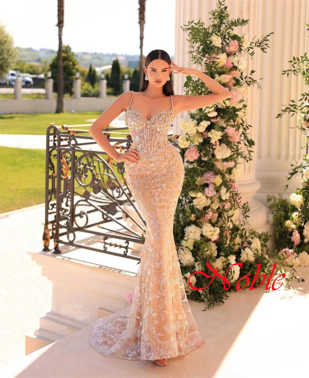 

Customized Exquisite Spaghetti Straps Evening Dress Sparkly Charming Mermaid Special Occasion Gowns Crystal Beading Luxury