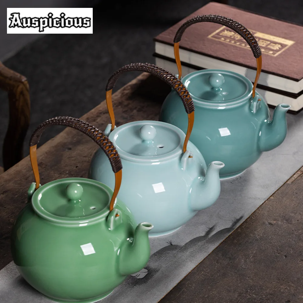 

1300ML Longquan Celadon Lifting Beam Teapot Boutique Large Capacity Pot Chinese Tea Maker Kettle with Filter Teaset Collection