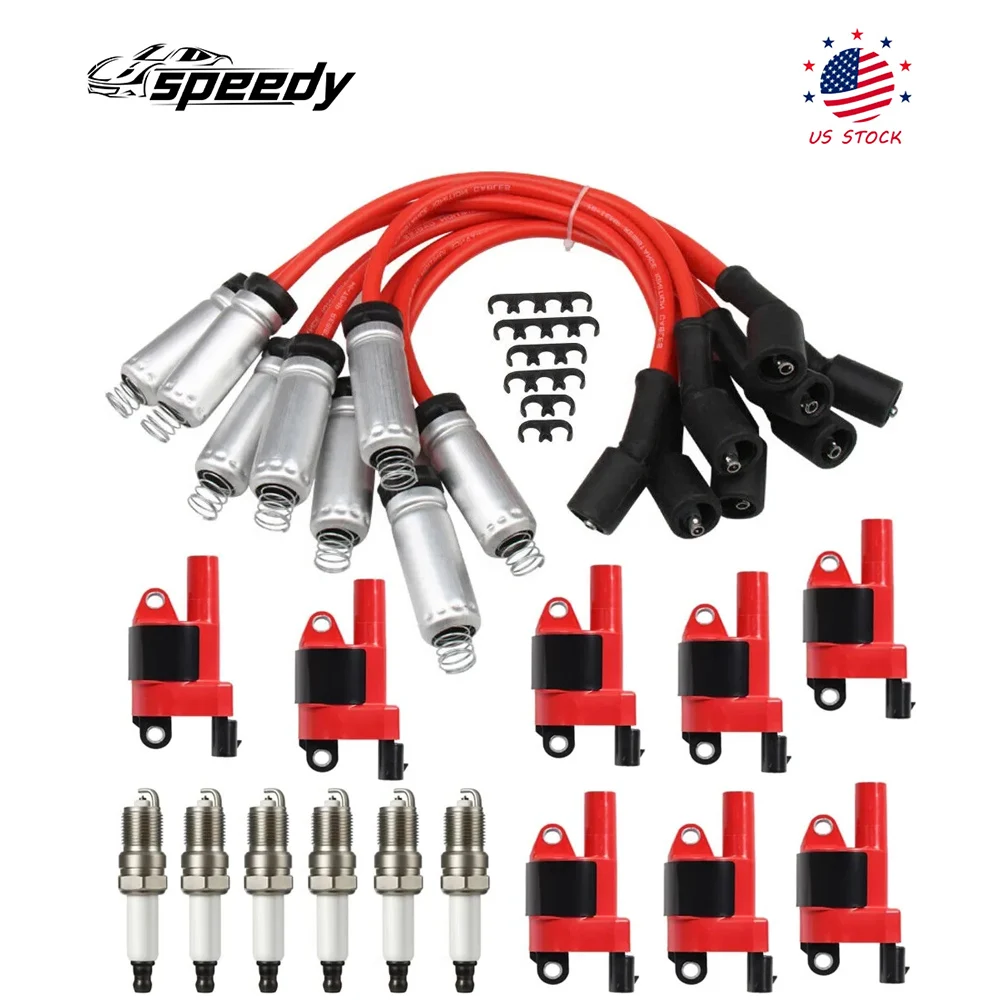 

Red 8 Pack Ignition Coil and Spark Plug+ Wire For GMC Chevy Silverado 1500 Tahoe 5.3L