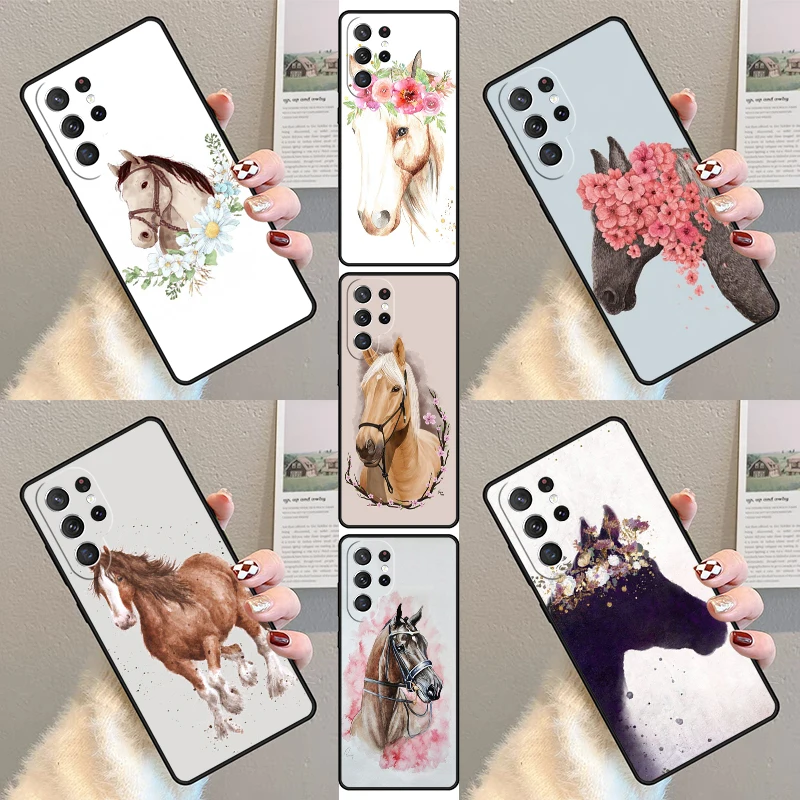

Чехол для телефона с акварельными цветами и лошадью для Samsung Galaxy S25 S23 S30 S21 S20 FE S24 S22 Ultra Note 10 20 Plus, силиконовый чехол lite