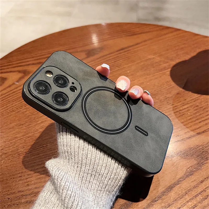 Luxury Wireless Charging Magnetic Cortex Leather Phone Case For iPhone 16 13 12 15 17ProMax 14Plus 18Pro Shockproof Bumper Cover