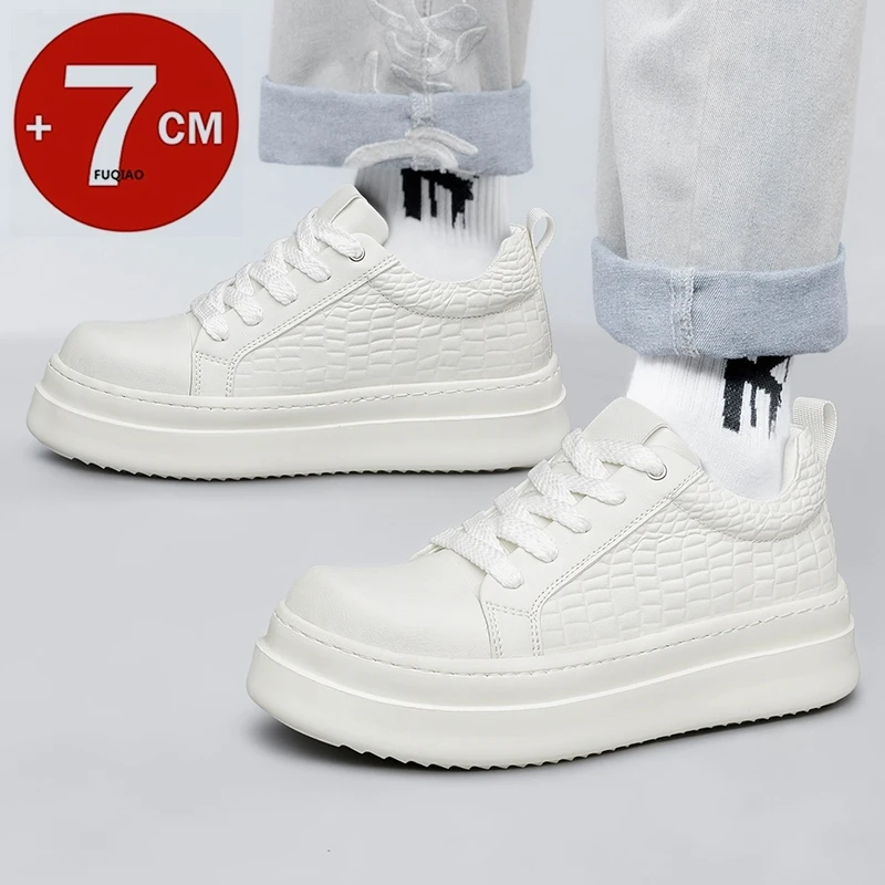

Men 7cm Inner Lift Shoes Soft Leather Non Slip Wear Resistant Comfortable Casual Elevator Sports Height Increasing Sneakers