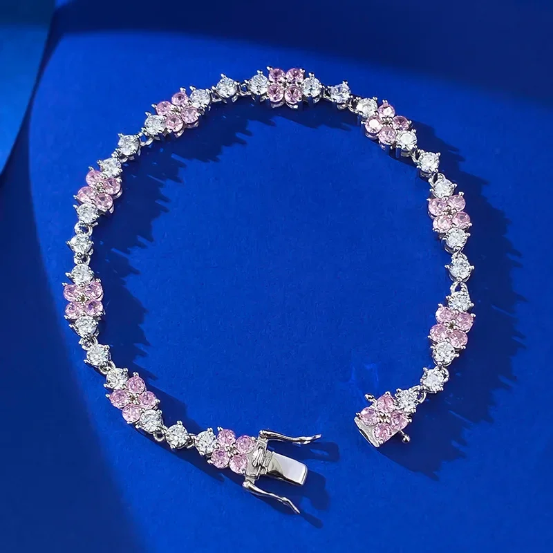 Karachi New 925 Silver Fresh Pink Diamond Bracelet Daily Classic Fashion Europe And America Jewelry