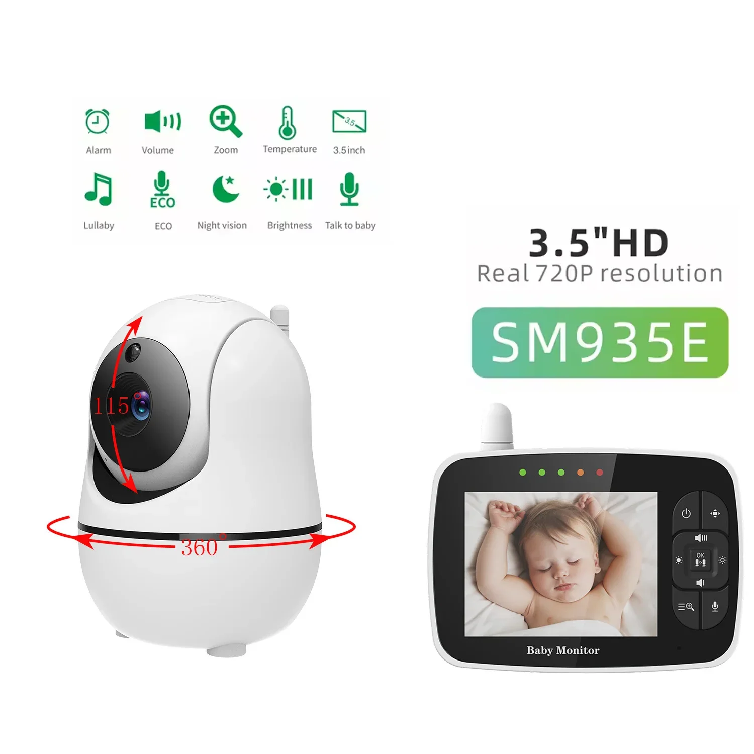 

3.5inch High Resolution Baby Monitor Infrared Night Vision Wireless Video Baby Sleeping Monitor with Remote Camera Pan-Tilt-Zoom