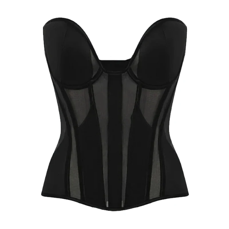 Steel Bone Women Sexy Mesh Bra Corset Gothic Slim Streetwear See Through Overbust Bustier Top