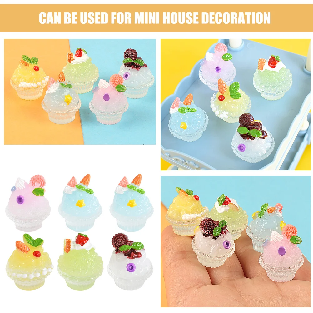 

6Pcs Mini Dessert Ice Cream Decor Resin Artificial Food Prop for Miniature House Kitchen Scene Ornament Display