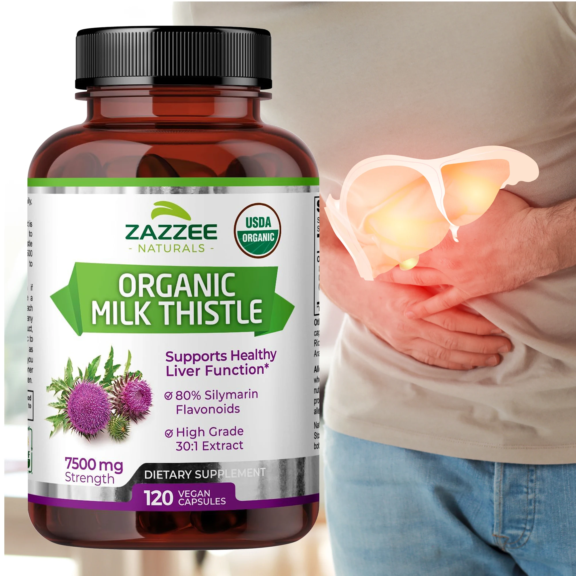 

Organic Milk Thistle - Supports Healthy Liver Function, Natural Detoxification and Cleansing, and Promotes Energy Production