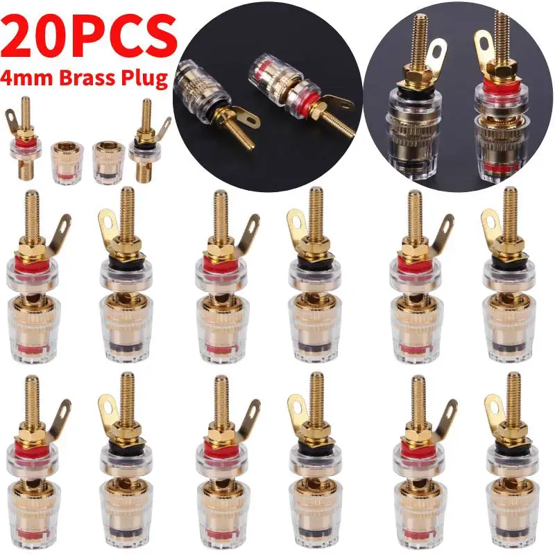 20-2PCS Brass Speaker Amplifier Binding Posts Terminals Crystal Transparent Terminal Sound Panel Speaker Base for Banana Plug