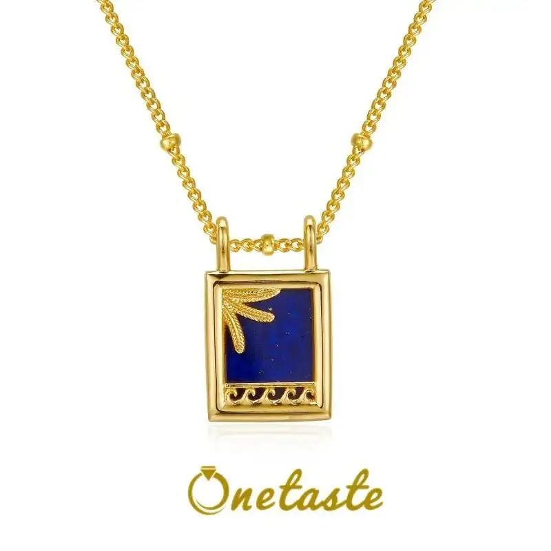 

Lapis Lazuli 925 Silver Gold Plated Oblong Pendant Necklace Women Blue Stone Minimalist Geometric Fashion Choker Necklaces Gift