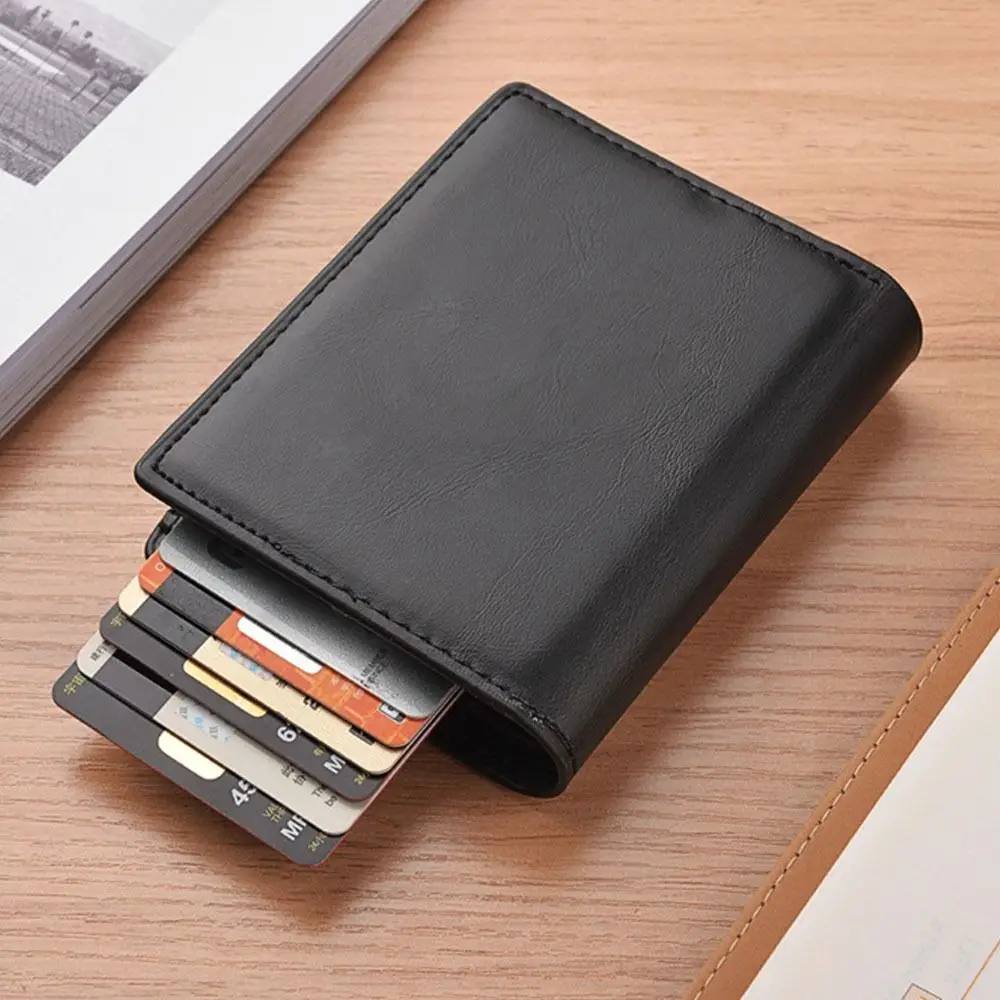 Portátil rfid anti-roubo carteira curta masculina de couro do plutônio à prova dwaterproof água saco de cartão do plutônio multi-slot grande capacidade saco de embreagem de negócios masculino