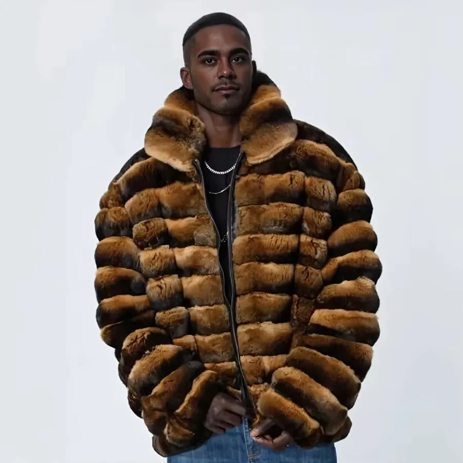 Real Rex Rabbit Fur Jacket Men Fashion Winter Warm Fur Coat Men Clothing Cropped Fur Jacket