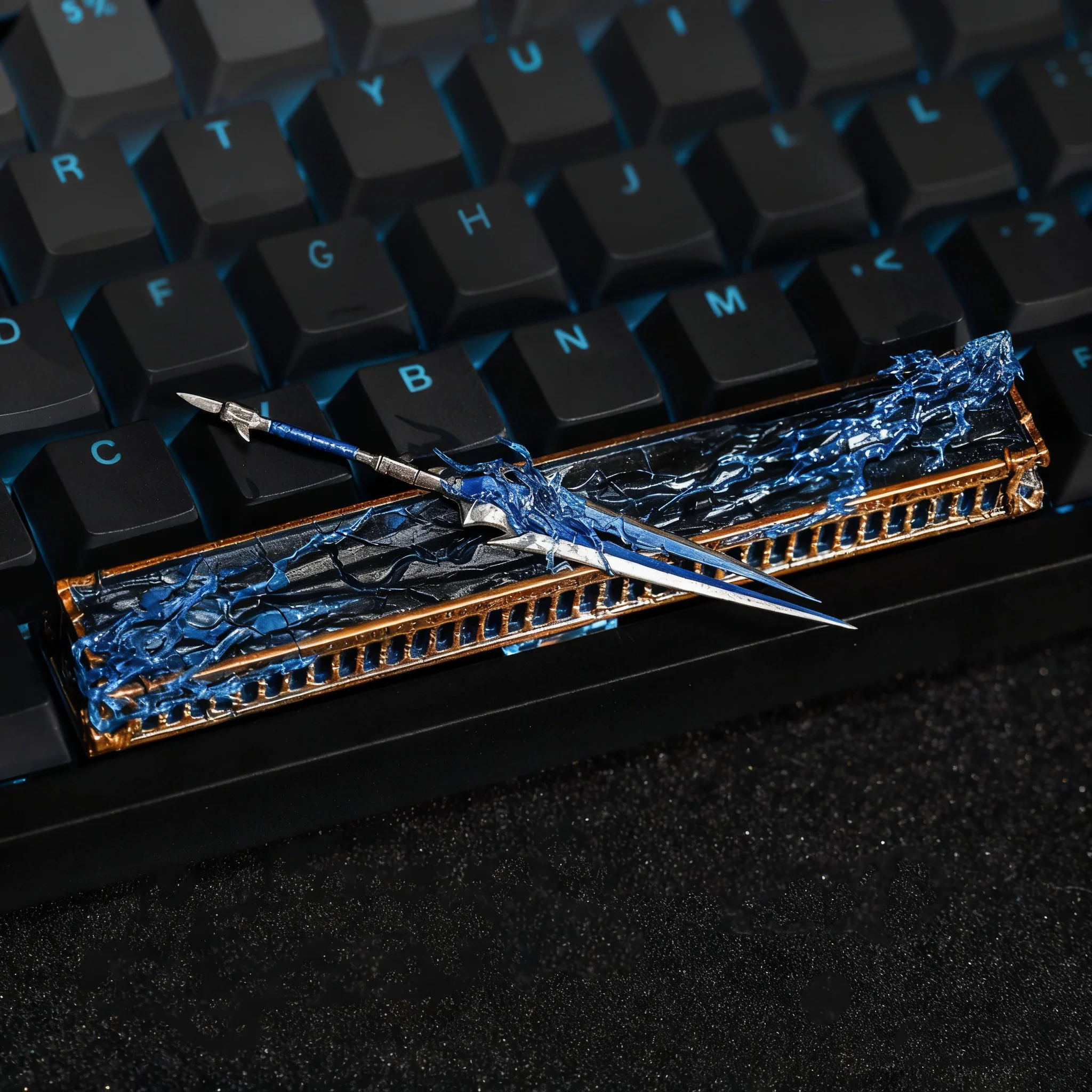 

1pcs 6.25u Sparebar Key Detachable Blue Metal Sword Cool Unique Resin Material Personalized Keycaps for MX Mechanical Keyboards