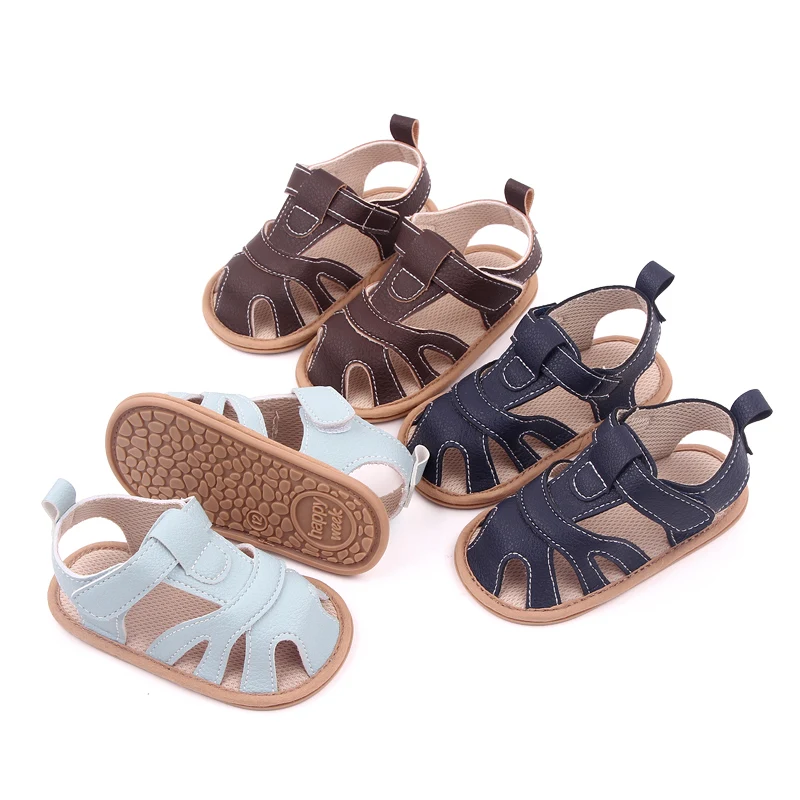Baby Summer Sandal High Quality TPR Sole Anti-slip Toddler Beach Shoes PU Waterproof for Newborn Boys and Girls 0-9-18 Months