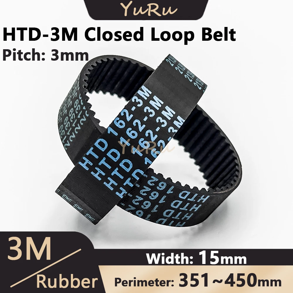 

HTD-3M Rubber Timing Belt Width 15mm Closed Loop Length 351 354 372 375 384 390 402 405 417 420 450mm HTD3M Synchronous Belt 3M