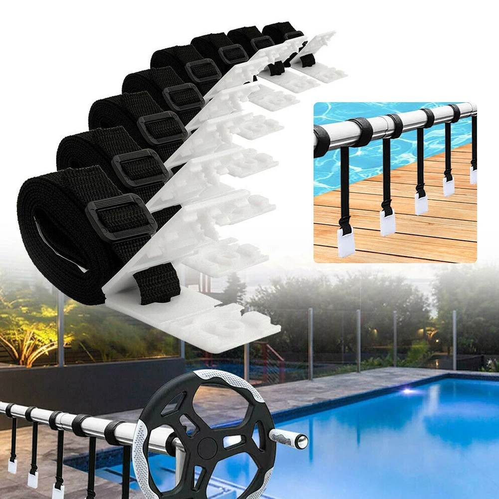 

24pcs Pool Solar Cover Reel Attachment Kit 8pcs Blanket Straps + 8pcs Buckles + 8pcs Clips for In Ground Swimming Pool Outside
